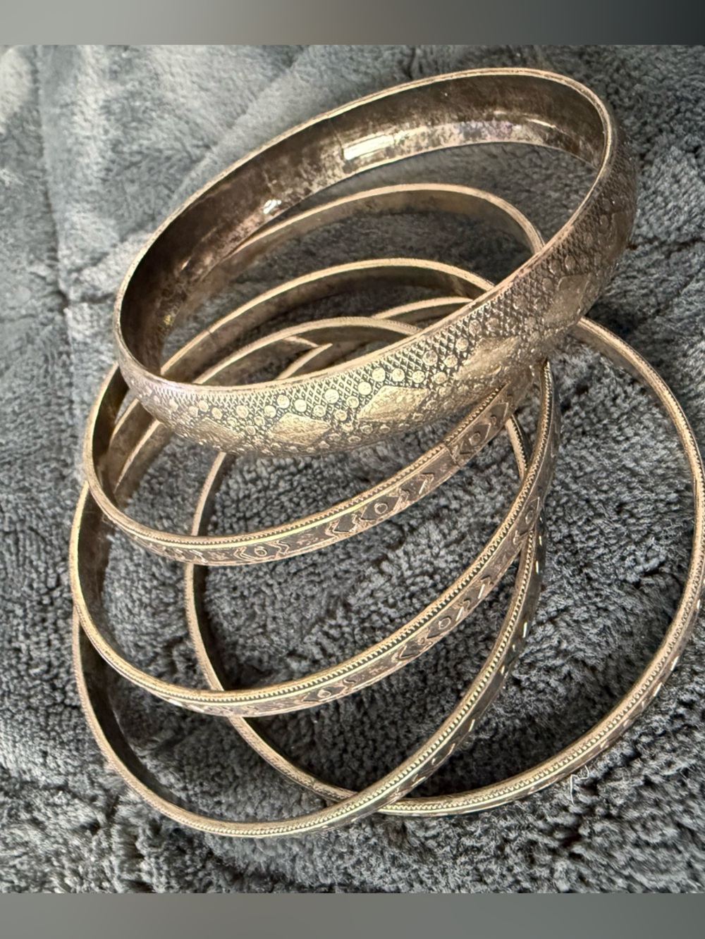 Vintage Style Etched Metal Bangle Bracelet Set of 5